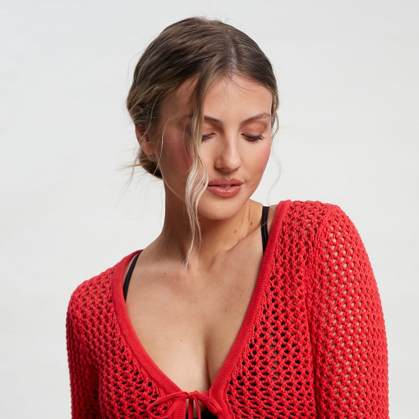 Fashion Top Rusty Amalfi Tie Front Knit Top Fiesta Red