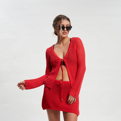 Fashion Top Rusty Amalfi Tie Front Knit Top Fiesta Red