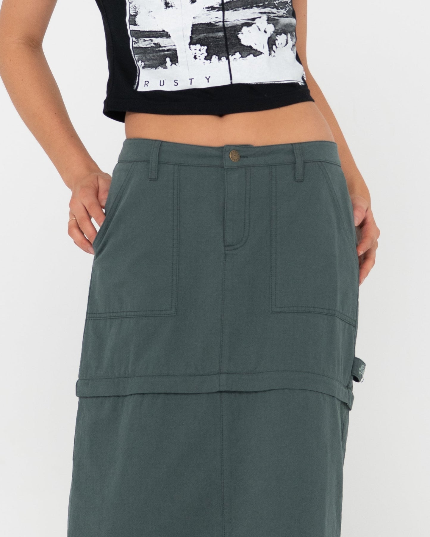 Pollera Rusty Billie Low Rise Ripstop Zip Skirt Ld Army