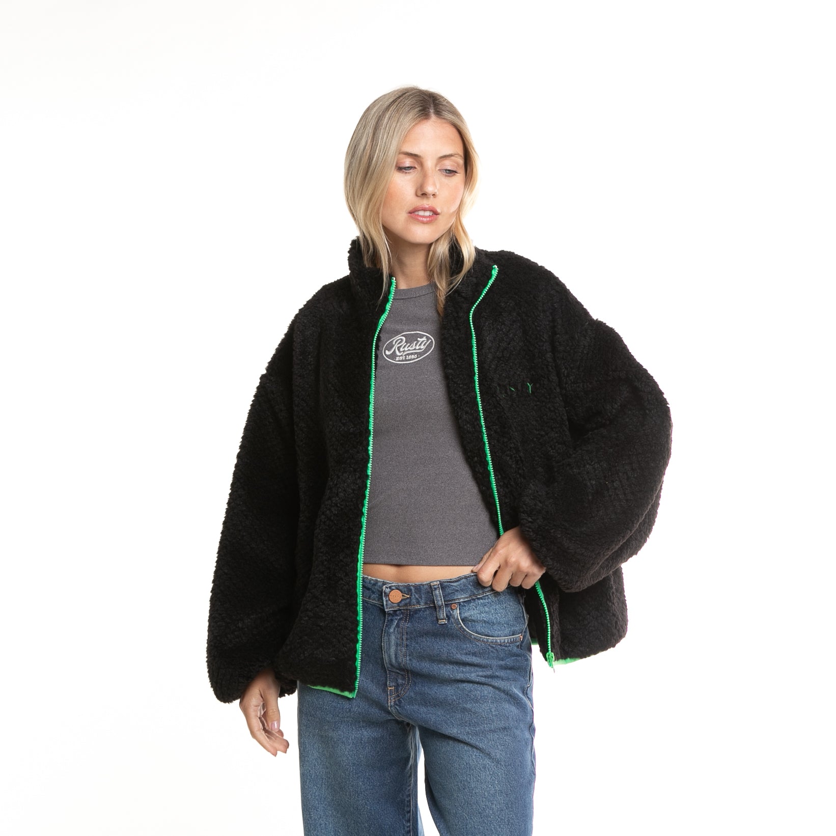 campera_liviana_rusty_ollie_sherpa_zip_through_fleece_black#BK#BLACK