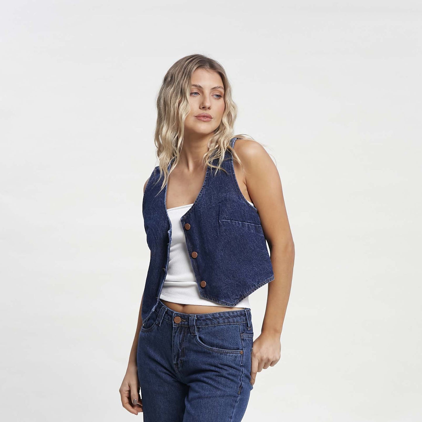 Chaleco Rusty Ryley Cropped Denim Vest Ld Blue