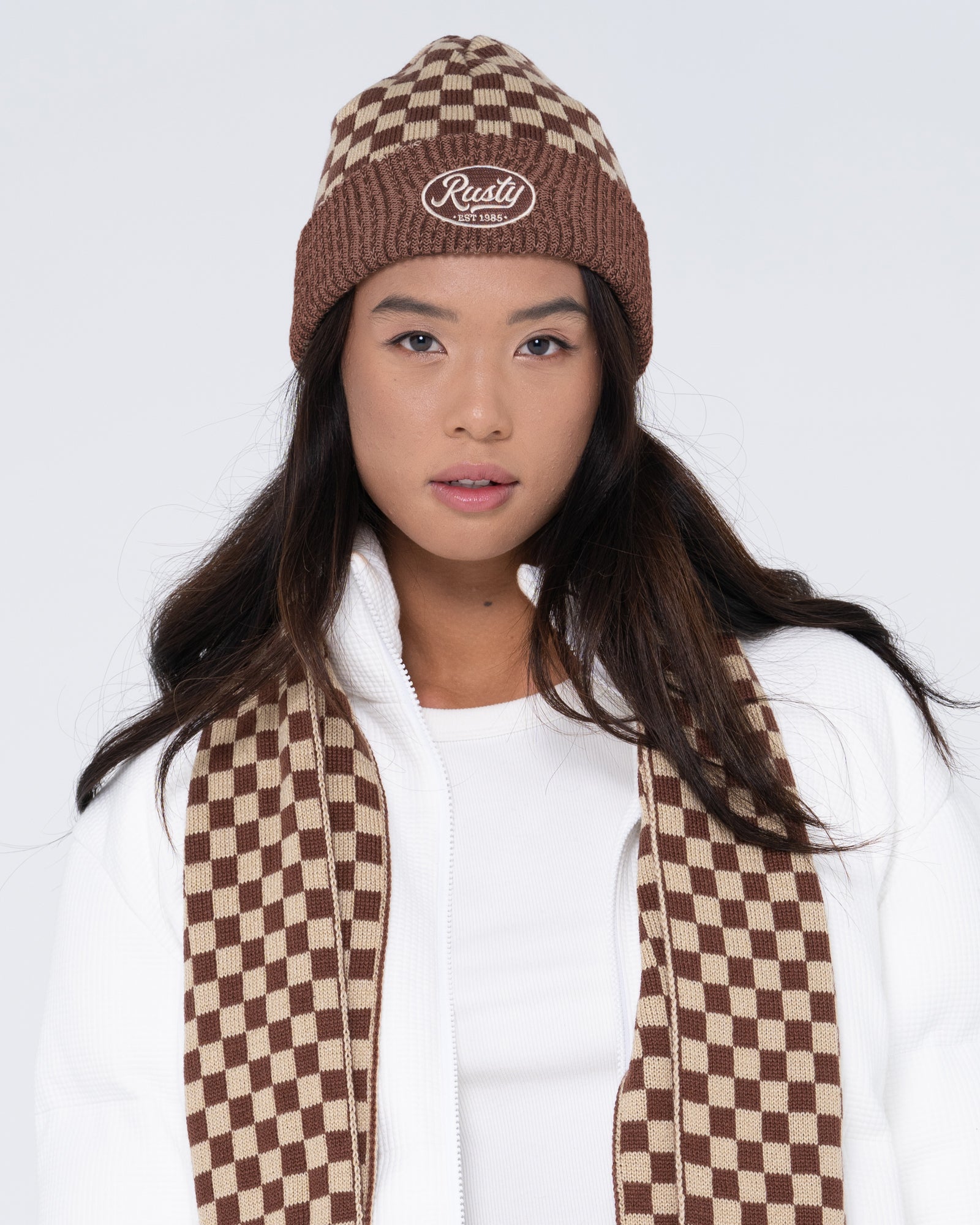 gorro_lana_rusty_check_mate_beanie_w23#ED#BROWN